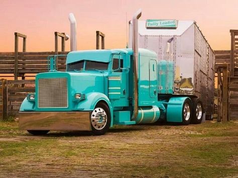 Beautiful cattle truck Custom Big Rigs, Peterbilt 379, Show Trucks, Peterbilt Trucks, Big Rig Trucks, Large Cars, Us Cars, Tractor Trailers, Big Rig