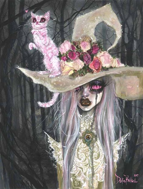 Dustin Bailard pop surreal witch and cat painting Dustin Bailard, Art Bizarre, Art Amour, Bizarre Art, Goth Art, Halloween Painting, Witch Art, Art Et Illustration, Pop Surrealism