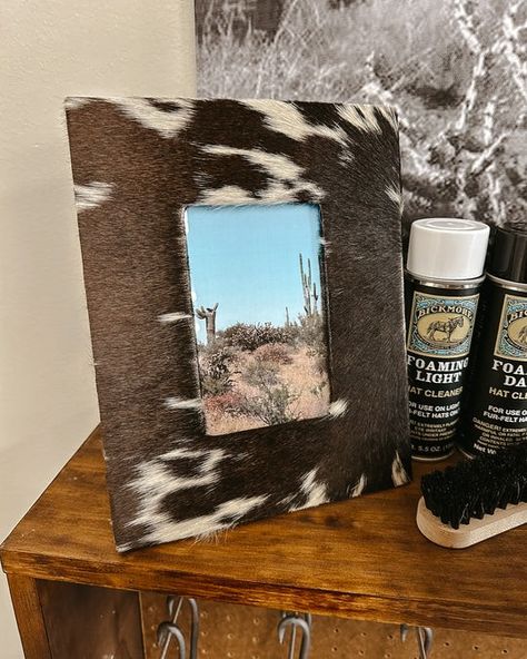 COWHIDE PICTURE FRAME: BLACK Chevy Accessories, Leather Picture Frames, Repurposed Windows, Picture Frame Black, Block Fonts, Block Font, Home On The Range, Wild Rag, Photo Dimensions