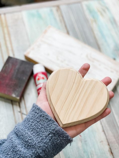 Dollar Tree heart shelf sitter - Re-Fabbed Heart Decorations Diy Craft Projects, Valentines Day Wood Projects, Wooden Heart Crafts Diy, Wood Valentines Ideas, Dollar Tree Heart Crafts, Wood Hearts Diy Ideas, Valentines Wood Projects, Wooden Hearts Crafts Ideas Diy, Valentines Day Wood Crafts