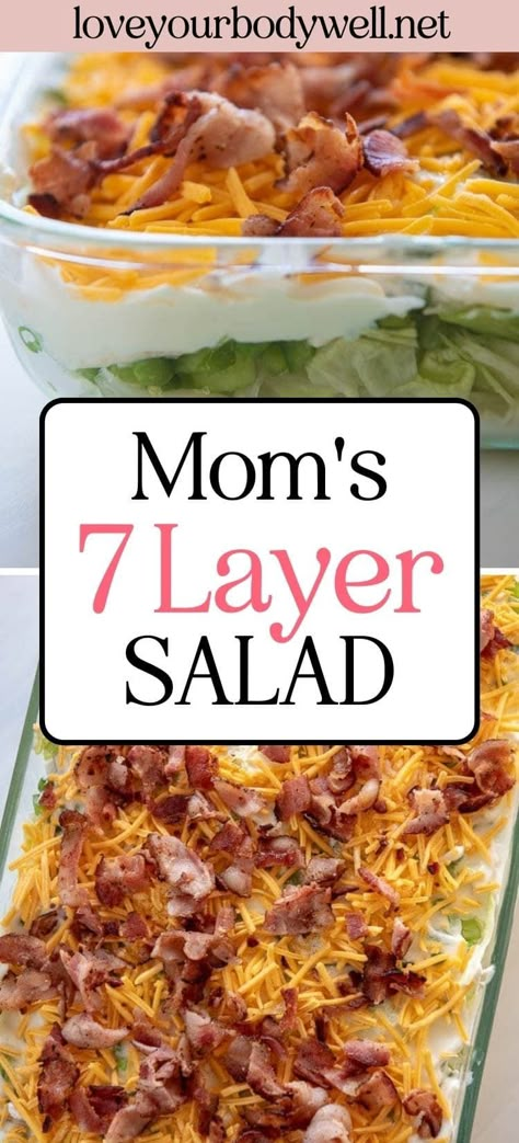 A family favorite recipe!  This 7 layer salad is perfect for holidays and is easy to prepare ahead of time! Seven Layer Salad Recipe, 7 Layer Salad, Layer Salad, Seven Layer Salad, Layered Salad Recipes, Gluten Free Kitchen, Easter 2024, Layered Salad, 7 Layer