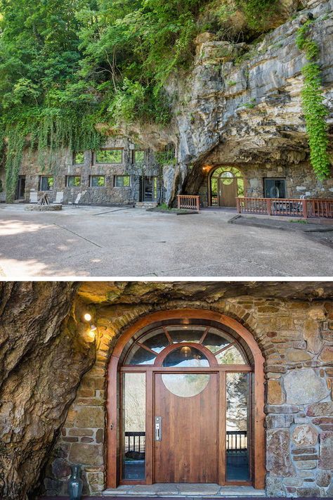 The Beckham Creek Cave Lodge is a world away from the cold and dingy dwellings of our ancestors. Cave House Exterior, Fantasy Cave Hideout, Cave Home Aesthetic, Cave House Underground Homes, Cave Houses, Cave House Fantasy Art, Cave Home, Cave House Aesthetic, Cave Architecture