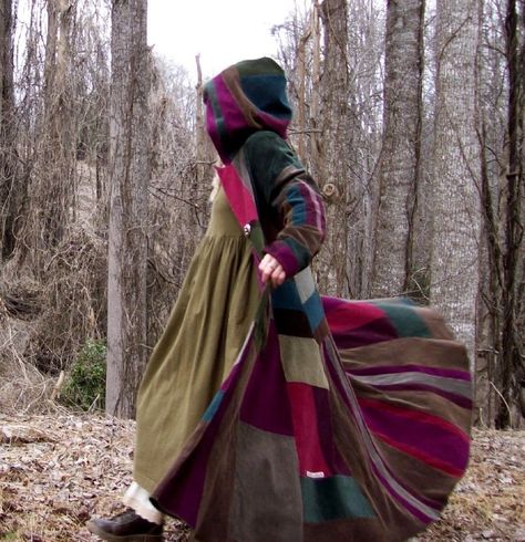 another past creation...corduroy patchwork cloak, Woodland Shaman at Dusk Patchwork Cloak, Bilbo Patchwork Robe, Bohemian Multicolor Hooded Cape, Cozy Hooded Patchwork Outerwear, Patchwork Robe Linen, Hippie Patchwork Winter Outerwear, Girl Fashion Style, Ribbon Skirts, Diy Wardrobe