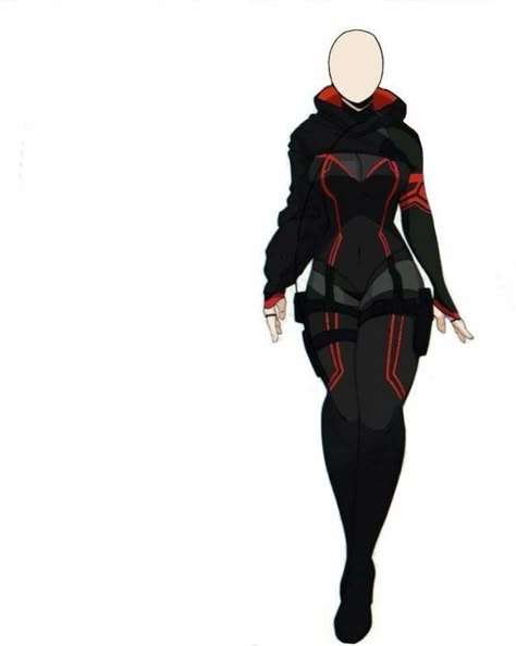 Black Battle Suit Female, Woman Assassin Aesthetic Outfit, Bnha Outfits Design, Stealth Outfit Concept, Black And Red Hero Costume, Red And Black Hero Suit, Evil Outfits Drawing, Cool Hero Outfits, Battle Outfits Women Drawing