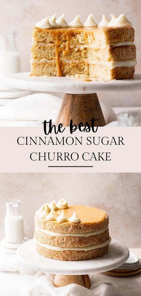 Churro Cake Birthday, Cinnamon Churro Cake, Churros Cake Recipe, Churro Wedding Cake, Vanilla Cinnamon Cake, Churro Cake Recipe Easy, Churro Inspired Desserts, Churro Dessert Recipes, Mexican Inspired Cake