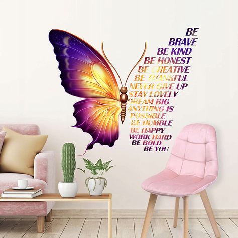 Amazon.com: Large Colorful Inspirational Wall Decals Quotes Vinyl Butterfly Wall Art Stickers Motivational Phrase Positive Saying Wall Decals for Kids Girls Classroom Playroom Woman Bedroom Living Room Wall Decor : Tools & Home Improvement Motivational Wall Decor Living Room, Wall Stickers Living Room Wallpapers, Classroom Wall Stickers, Butterfly Wall Painting, Vinyl Bedroom, Phrase Positive, Wall Decal Quotes Inspirational, Butterfly Bedroom, Switch Board