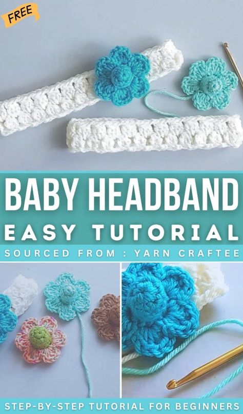 Learn how to crochet this flower baby headband designed to be crocheted in less than 25 minutes. The pattern is suitable for three sizes: 0-3 months, 3-6 months, and 6-12 months. The headband is made using the bubble or cluster stitch, which is demonstrated in the tutorial. The instructor suggests being careful not to twist the starting chain and recommends working into the back bump. Baby Newborn Girl, Baby Headband Tutorial, Crochet Baby Headband, Sewn Gifts, Cluster Stitch, Headband Ideas, Baby Headbands Crochet, Crochet Baby Beanie, Crocheted Jewelry