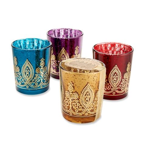 Henna Prints, Gold Henna, Moroccan Party, Jewel Tone Wedding, Glass Votive Candle Holders, Jewel Tone Colors, Glass Tea Light Holders, Candle Holders Wedding, Jewel Colors