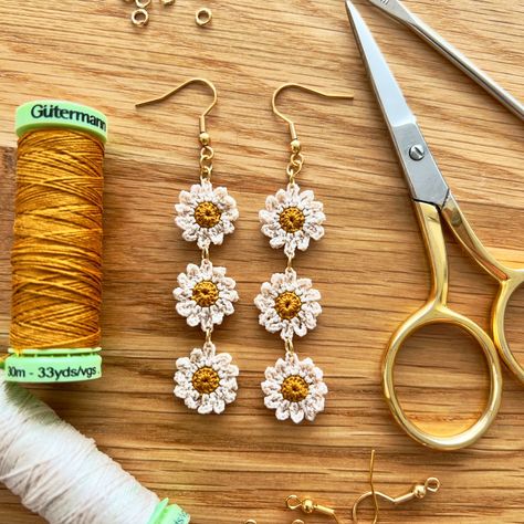 Sending these out today! I love these so much. The muted colours are so pretty 😍 Check out my full collection of earrings on Etsy! Link in my profile ✨ Made with #Gütermann’s Top Stitch thread and a 0.6mm hook 🧵 Pattern is my own ✨ #crochetersofinstagram #crocheter #crochetaddict #etsy #crochettrends #crochetofinstagram #crochetinspiration #crochet #crochetdaily #coffee #crochettherapy #craftastherapy #yarn #microcrochetjewellery #microcrochetjewelry #microcrochet #miniaturecrochet #makers... Earrings Crochet Pattern, How To Micro Crochet, Small Crochet Earrings, How To Make Crochet Earrings, Micro Crochet Earrings Pattern Free, Crochet Small Projects, Microcrochet Earrings, Crochet Daisy Chain, Crochet Earrings Free Pattern