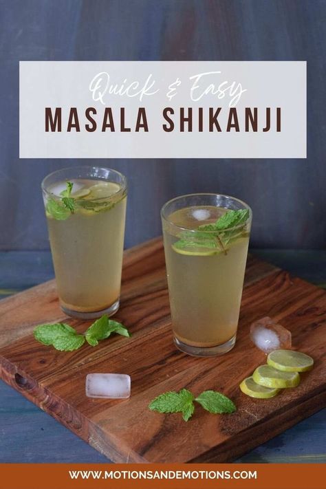 Masala Shikanji or Masala Nimbu Pani is a popular Indian summer drink prepared using lemon or lime juice, water, sugar, salt, and few ground spices. It is also known as Indian style lemonade or Spiced Indian Lemonade. Nimbu Pani, Summer Coolers, Chaat Masala, India Food, Summer Drink, Beverage Cooler, Indian Spices, Indian Summer, Veg Recipes