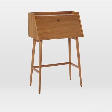 Mid-Century Mini Secretary Ladder Shelf Desk, West Elm Desk, Wide Bookshelf, Parchment Design, 60s Furniture, Mid Century Office, Mini Desk, Secretary Desk, Secretary Desks