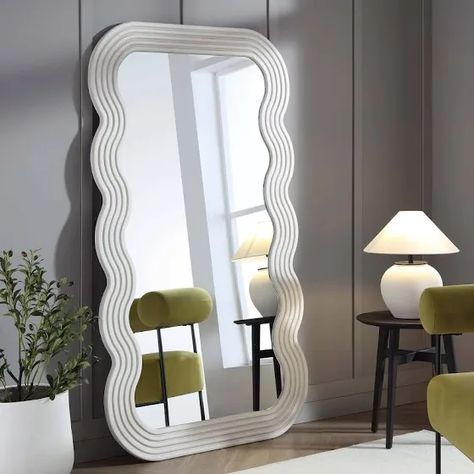 Venus Full Length Wave Mirror 180 x 100 cm, Washed White - daals - Mirrors | Google Shopping Wave Mirror, Green Velvet Armchair, Mirror Full Length, Leaner Mirror, Elegant Mirrors, Full Body Mirror, White Mirror, Body Mirror, Preppy Room