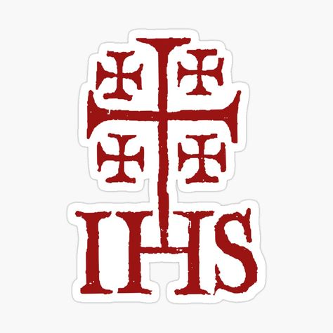 Get my art printed on awesome products. Support me at Redbubble #RBandME: https://www.redbubble.com/i/sticker/Jerusalem-Cross-IHS-by-Beltschazar/102757308.EJUG5?asc=u Syro Malabar, Knights Templar Symbols, Symbol Of Christianity, Catholic Symbols, Bible Artwork, Spread The Gospel, Catholic Wallpaper, Knight Tattoo, The Gospels