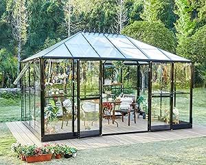 Jocisland 14x9.5x9 FT Hybrid Polycarbonate Greenhouse- Outdoor Aluminum Greenhouse with Quick Connect Fittings, 6 FT Height Double Doors with Hook, Walk-in Greenhouse for Backyard, Black Aluminium Greenhouse, Winter Greenhouse, Greenhouse Shed, Walk In Greenhouse, Polycarbonate Greenhouse, Polycarbonate Panels, Backyard Greenhouse, Greenhouse Kit, Diy Greenhouse