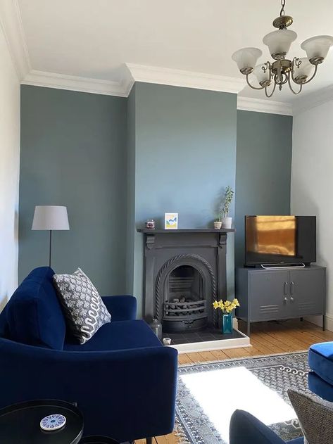 Small Room Colours Paint Colors, Lick Blue Paint, Blue Wall Dining Room, Teal Family Room, Lounge Paint Colours, Lick Paint Colours, Teal Walls Living Room, Green Colour Schemes, Frontroom Ideas