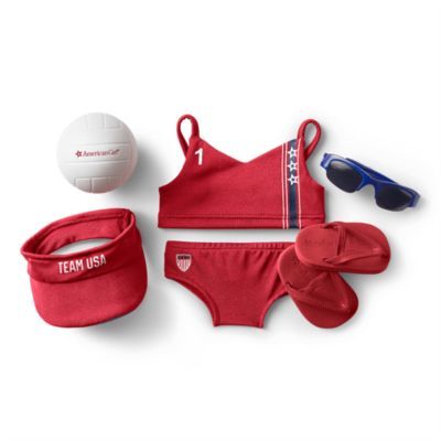 Team USA Beach Volleyball Set | American Girl Womens Volleyball, Usa Beach, Volleyball Set, American Girl Toys, Big Doll, American Girl Books, Team Usa Olympics, Sporty Sunglasses, America Girl