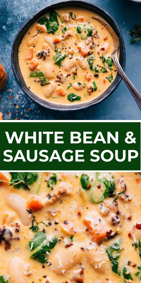 White Bean Soup Crock Pot, White Beans And Sausage Recipe, Sausage Soup Crockpot, White Bean And Sausage Soup, Bean Sausage Soup, White Bean Sausage Soup, White Bean And Sausage, White Bean Sausage, Bean Soup Crockpot