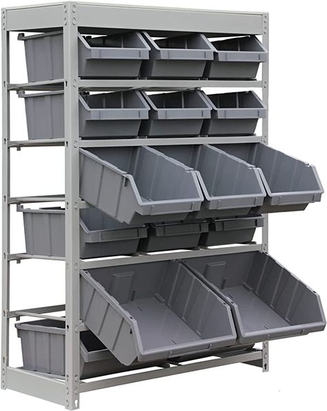 Garage Storage Bins, Bin Rack, Props Storage, Shelf Bins, Storage Bins Organization, Steel Rack, Steel Storage, Lego Room, Steel Racks