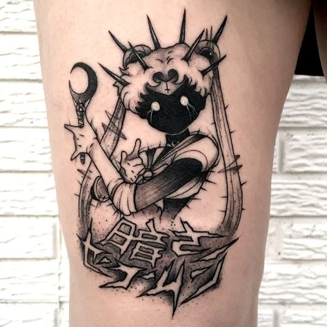 Sailor Moon Tattoo, Moon Tattoo Designs, Kawaii Tattoo, Creepy Tattoos, Spooky Tattoos, Dark Art Tattoo, Makeup Tattoos, Tattoo Art Drawings, Black Ink Tattoos