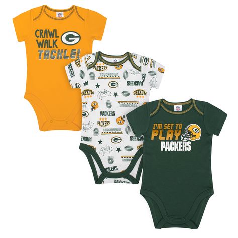 NFL Infant Boysâ 3-Pack Short-Sleeve Bodysuits - Green Bay Packers, Size: 18 Months Green Bay Packers Baby, Packers Baby, Packers Logo, Nfl Green Bay, Front Bottoms, Preschool Outfits, Short Sleeve Bodysuit, Creepers, Green Bay Packers