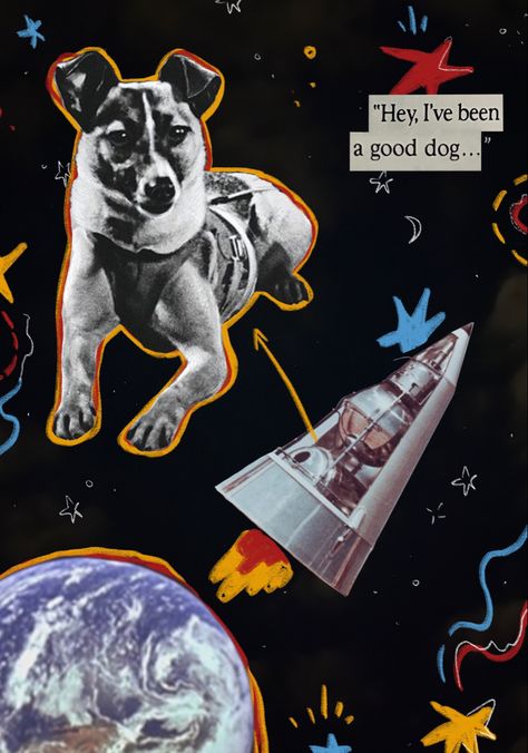 #laika #sputnik2 #space #dog Laika Tattoo, Laika Art, Laika The Space Dog Tattoo, Laika Wallpaper, Laika Fanart, Laika Space Dog, Laika Space Dog Art, Dog In Space Illustration, Laika Dog