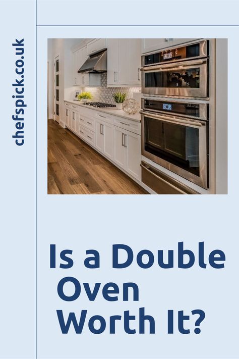 Is a double oven worth it? Today, we’re looking at built-in and built-under double oven models and whether they are worth the investment. Replace Double Wall Oven With Single, L Shape Kitchen Layout With Wall Oven, Adding Double Oven To Kitchen, Dual Oven Kitchen, Small Kitchen Double Oven, Double Oven With Microwave Above, Kitchen With Double Wall Oven, Built In Ovens In Kitchens, Kitchens With Double Ovens