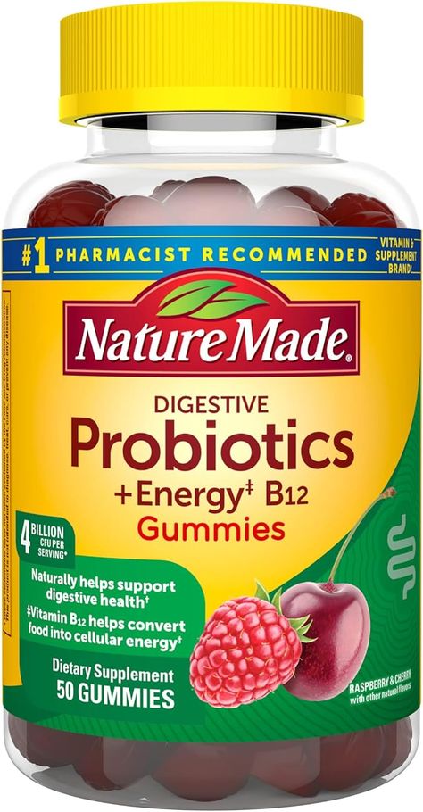 Nature Made Digestive Probiotics and Energy B12 Gummies, Dietary Supplement for Digestive Health Support, 50 Probiotic Gummies, 25 Day Supply Women Probiotics, Gummies For Women, Probiotics For Men, Probiotics For Women, Healthy Digestive System, Probiotics Supplement, Supplements For Women, Vitamin Supplements, Vitamins & Supplements