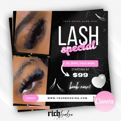 Editable Lash Specials flyer, Lashes, New appointments, book now flyer, bookings flyer, Canva template Lash Flyer Design, Lash Special Flyer, Insta Nails, Esthetician Marketing, Small Business Advice, For Lash, Business Advice, Canva Templates, Graphic Design Logo