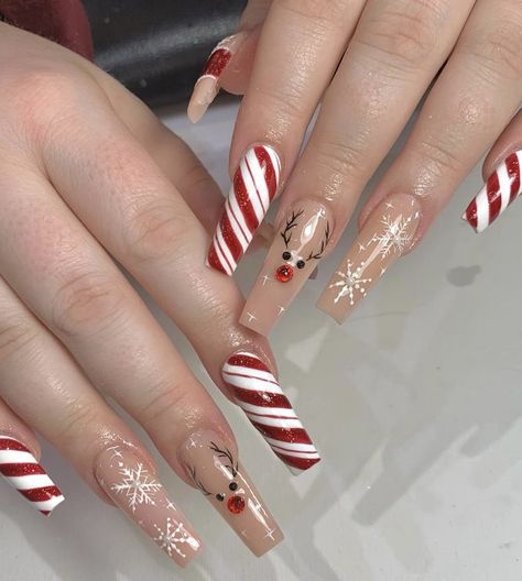 Fake Acrylic Nails, Winter Nails Acrylic, Christmas Nails Easy, Cute Christmas Nails, Christmas Nails Acrylic, Nail Swag, Festival Nails, Beach Nails, Xmas Nails