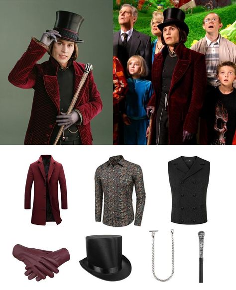 Willy Wonka from Charlie and The Chocolate Factory Costume | Carbon Costume | DIY Dress-Up Guides for Cosplay & Halloween Charlie From Charlie And The Chocolate Factory Costume, Willy Wonka Fantasia, Fantasia Willy Wonka, Halloween Costumes Willy Wonka, Charlie And The Chocolate Factory Costume, Willie Wonka Costume, Chocolate Factory Costume, Willy Wonka Johnny Depp, Wonka Christmas