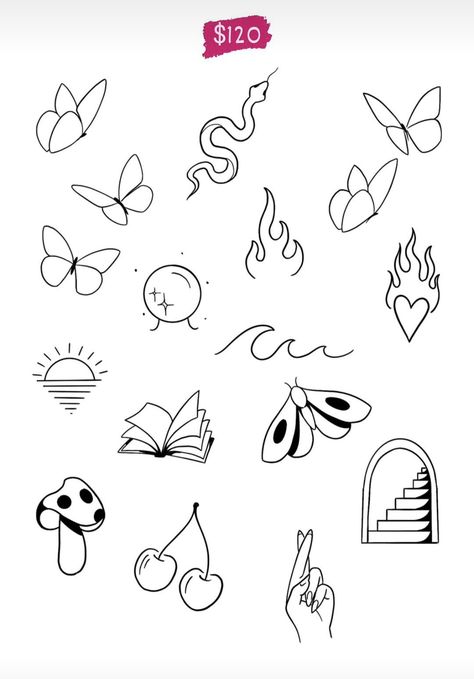 Girly Flash Tattoo Ideas, Small Line Art Tattoos, Easy Tattoo Stencils, Learn To Tattoo, Tattoo Catalog, Beginner Tattoos, Minimal Tattoo Design, Hand Doodles, Flash Design