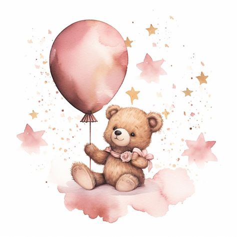 Download this Premium Photo about There is a teddy bear holding a balloon with stars on it generative ai, and discover more than 60 Million Professional Stock Photos on Freepik Baby Birth Cards, Teddy Bear Cartoon, Color Theory Art, Baby Picture Frames, Wedding Card Frames, Baby Animal Drawings, Bear Watercolor, Baby Teddy, Baby Announcement Cards