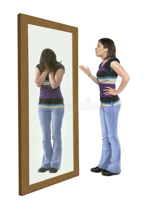 Person Touching Mirror, Woman Looking In The Mirror Drawing, Person Looking At Themselves In The Mirror, Woman Looking In The Mirror, People Selling Mirrors, Woman Staring Into Mirror, Reference Portraits, Looking In A Mirror, Multiple Mirrors