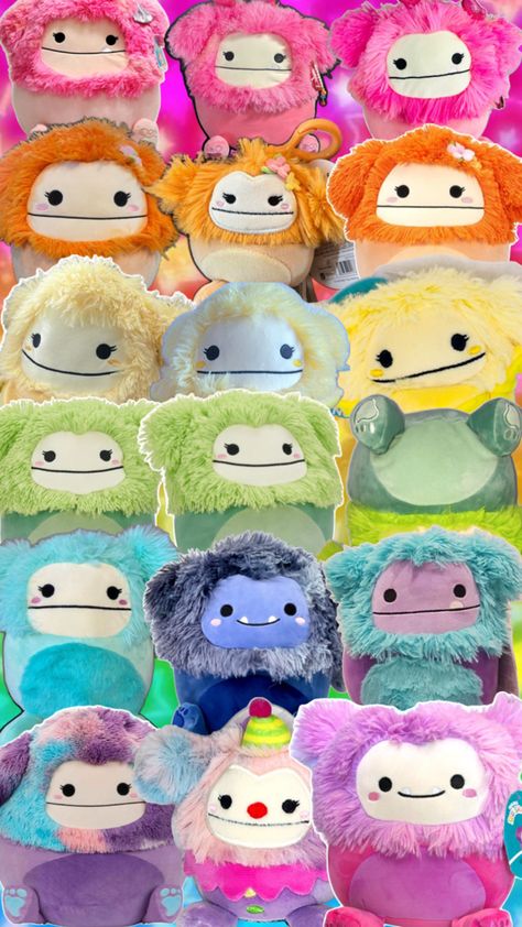 This took me so long 😭 Squishmallow Bigfoot Collection, Plushie Slippers, Bigfoot Squishmallow, Xmas Wishlist, Slippers, Rainbow, Art