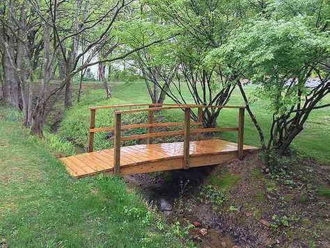 Bridge Over Stream, Yard Bridge, Garden Bridge Design, Culpeper Va, Creek Ideas, Woodland Trail, Eco Village, Cabinets Countertops, Indian Creek