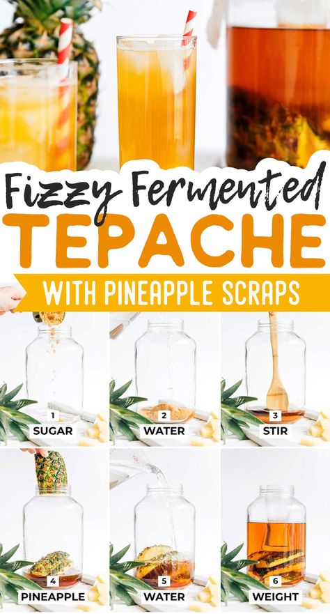 Fermented Pineapple Drink, Fermented Drinks Recipes, Pineapple Scraps, Beer Fermentation, Fermented Soda, Pineapple Kombucha, Fermented Pineapple, Tepache Recipe, Pineapple Beer