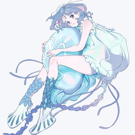 Dnd Paladin, Ocean Girl, Artist Sketchbook, Anime Girlxgirl, Cool Art Drawings, Fantasy Character Design, Jellyfish, Character Concept, Anime Style