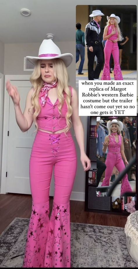 Outfits To See Barbie Movie, 90s Iconic Celebrity Looks, Diy Western Barbie Costume, Western Barbie Costume, Barbie Custome Ideas, Western Barbie Outfit, Barbie Outfits Spirit Week, Barbie Spirit Week, Barbie Custome Ideas Halloween