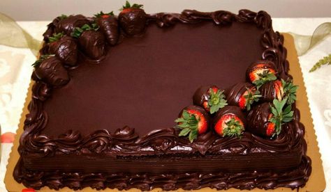 Chocolate Cake Square Chocolate Cake, Chocolate Cake Pictures, Chocolate Cake With Strawberries, Big Birthday Cake, Happy Birthday Chocolate Cake, Cake With Strawberries, Sheet Cake Designs, Cake Wallpaper, Chocolate Cake Designs