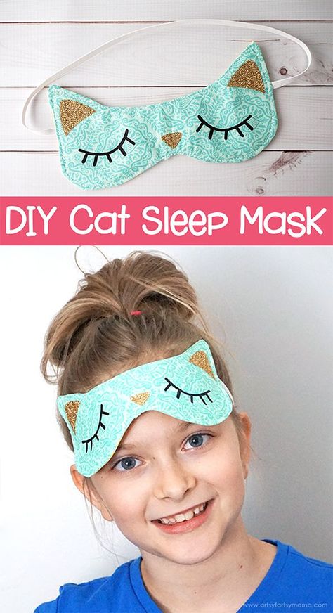 DIY Cat Sleep Mask with #cricut #cricutmade #ad #sewing #freepattern #cat #tween #easy Kids Sleep Mask, Cat Cricut, Diy Sleep Mask, Cat Diy Crafts, Cat Sleep, Cats Diy Projects, Sewing To Sell, Trendy Sewing, Sewing Projects For Kids