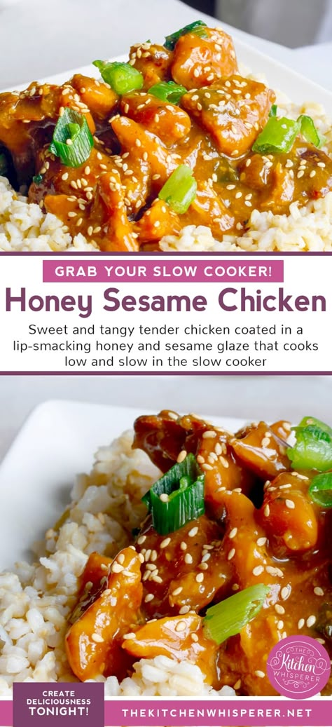 Honey Sesame Chicken Freezer Meal, Crock Pot Honey Chicken, Crockpot Honey Sesame Chicken, Crock Pot Chinese Chicken, Crock Pot Chicken Tenders, Sweet Sesame Chicken, Asian Crockpot Chicken, Sesame Chicken Slow Cooker, Honey Chicken Crockpot