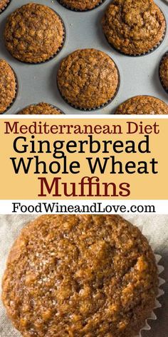 Gingerbread Whole Wheat Muffins, perfect healthy muffin recipe for fall and holiday baking, breakfast, brunch,snacks, or dessert! Healthy Vanilla Muffins, Mediterranean Deserts, Healthy Gourmet Recipes, Brunch Snacks, Wheat Muffins, Mediterranean Desserts, Ginger Muffins, Whole Wheat Muffins, Gingerbread Muffins