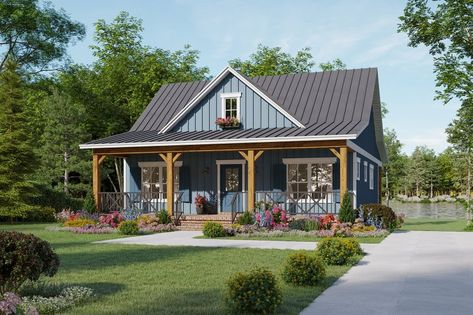 Small Farmhouse Exterior One Story, Small Walkout Basement House Plans, Cute Farmhouse Exterior, Small Two Story House Design, Ranch House Plans With Basement, One Story Farmhouse Plans, Ranch With Walkout Basement, Casita Plans, Walkout Basement House Plans