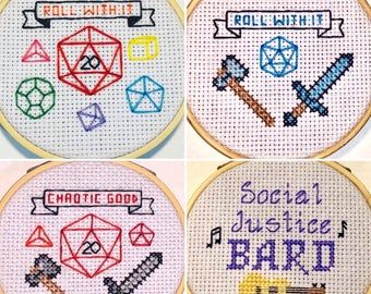 Free Geeky Cross Stitch Patterns, Gamer Cross Stitch Patterns Free, Dnd Cross Stitch, Cross Stitch Patterns Nerdy, D&d Cross Stitch, Embroidery Heart Pattern, Geeky Decor, Chaotic Good, Nerdy Decor