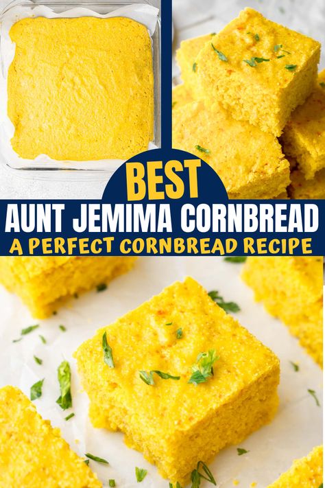 This Aunt Jemima cornbread makes sweet, fluffy, and moist cornbread with Aunt Jemima mix! So it's super easy to have it turn out perfect. Aunt Jemima Cornbread Recipe, Cornbread Recipe From Scratch, Aunt Jemima Pancakes, Perfect Cornbread, Moist Cornbread, Aunt Jemima, Southern Cornbread, Cornbread Recipe, Cornbread Mix