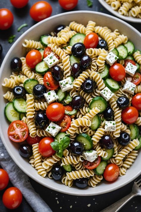 A photo of a  Pasta Salad which is a type of side dishes for BBQ Kabob Dinner Sides, Sides With Bbq Pork, Side Dishes For Party, Barbecue Food Ideas, Sides For Burgers, Bbq Chicken Side Dishes, Barbecue Recipes Sides, Bbq Chicken Sides, Pork Side Dishes