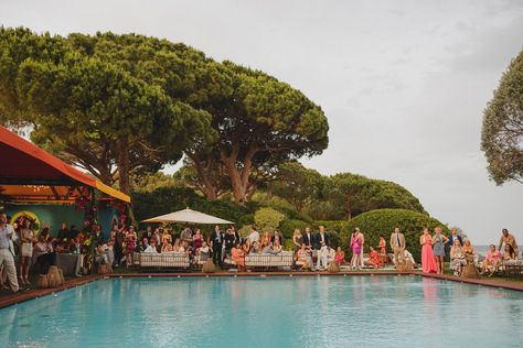 There Was a ’70s-Inspired Disco Party by the Sea at This Wedding in St. Tropez | Vogue Saint Tropez Wedding, Disco Beach Party, Italian Disco, Chanel Wedding Dress, Vogue Weddings, Bahamas Wedding, 60s Vibe, Tent Set Up, Wedding Cocktail Party