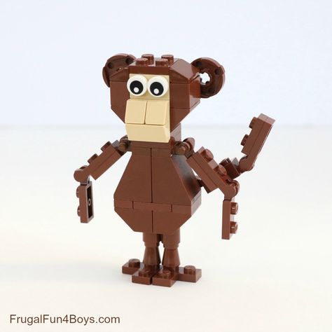 How to Build a Silly LEGO Monkey - Frugal Fun For Boys and Girls Lego Animals Instructions, Lego School, Lego Table With Storage, Lego Tree, Lego Dinosaur, Lego Theme, Lego Decorations, Lego Books, Lego Education