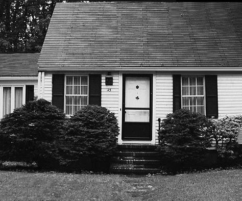 Before: Unflattering Facade Cape Exterior Before And After, 1940 Bungalow Exterior, Cape Cod Exterior Makeover Before After, Cape Homes Exterior, Small Home Curb Appeal, Cape Style Homes Exterior, 1940 House Exterior, Flat Front House Makeover, Small Cape Cod House Exterior