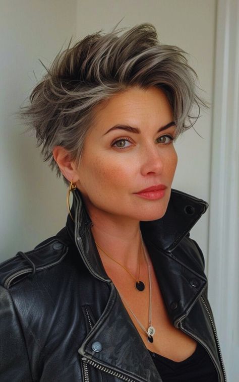 Trending Haircuts For Women, Fashionable Haircuts, Asymmetrical Hair, 2024 Haircuts, Grey Hair And Glasses, Edgy Hair Color, Funky Short Hair, Short Silver Hair, Short Brown Hair